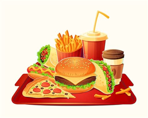 Cartoon Illustration Of A Traditional Set Of Fast Food Meal Stock