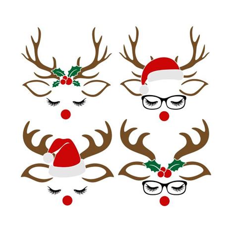 Reindeer Rudolph Santa Antlers Christmas Cuttable Design Svg Etsy