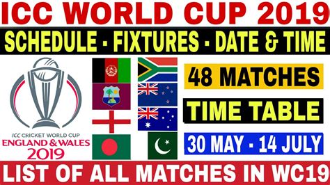 Icc World Cup 2019 Schedule World Cup 2019 Schedule Time Table Date