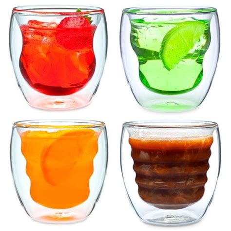 Curva Artisan Series Double Wall Beverage Glasses And Tumblers Set Of 4 Unique 8 Oz Drinking