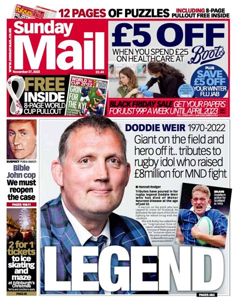 Sunday Mail Front Page 27th Of November 2022 Tomorrow S Papers Today