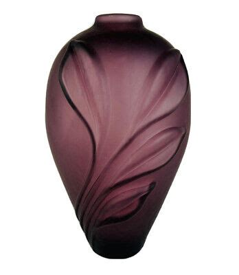 Vintage Handmade MCM Floral Blown Glass Vase Frosted Plum Purple Calla