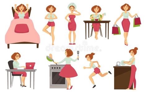 Woman Daily Routine Vector Icons Stock Vector Illustration Of