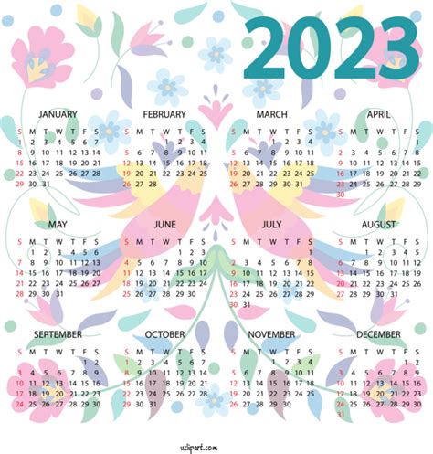 2023 Calendar Design Floral Design Line For 2023 Printable Yearly