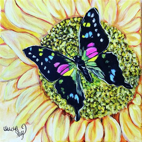 Butterfly And Sunflower Painting By Queen Gardner Pixels