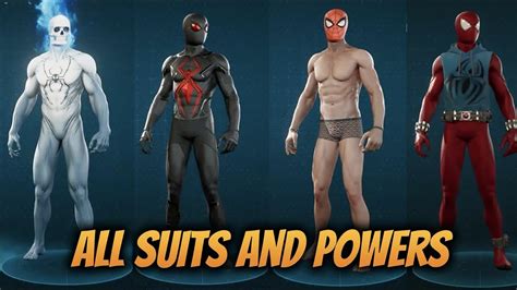 Spider Man Ps All Suits Suit Powers In The Game Marvel Spider Man Ps Suits Youtube