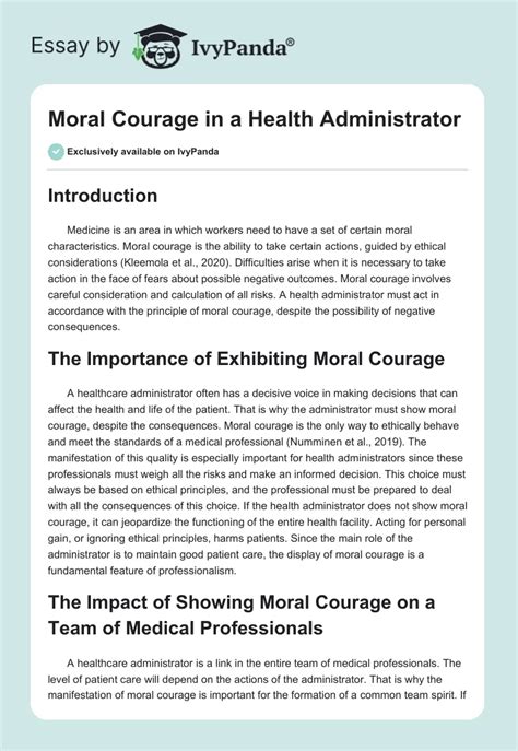 Moral Courage In A Health Administrator 609 Words Essay Example