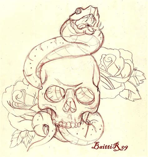 Skull And Snake Sketch By Baitti On Deviantart