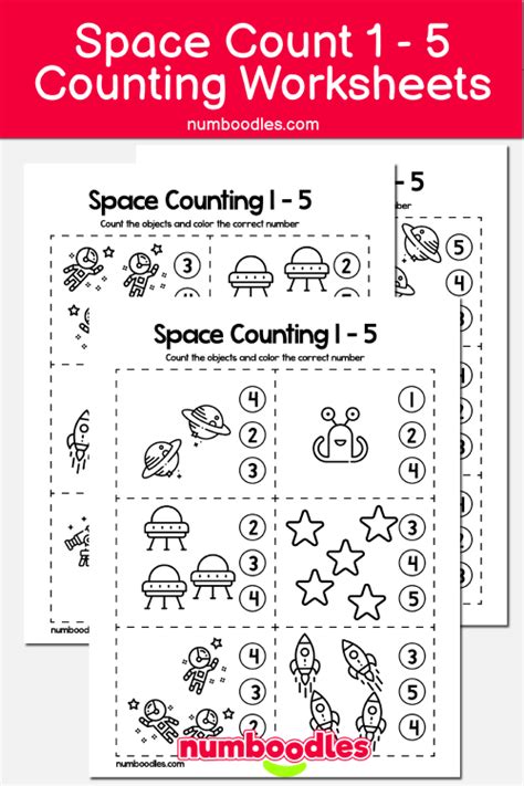 How Many 1 5 Space Themed Count And Color Worksheets Numboodles