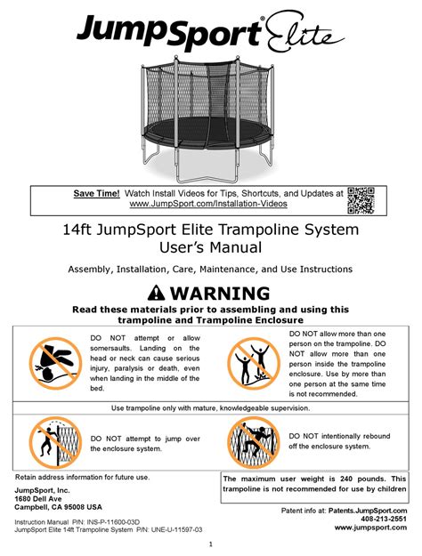 Jumpsport Elite 14ft Trampoline System User Manual Pdf Download