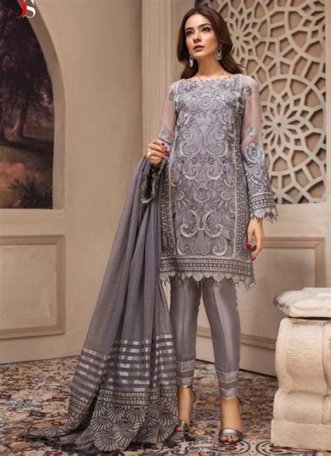 Grey Georgette Embroidered Designer Party Wear Pakistani Suits Jazmin 900405 By Deepsy Sc015523