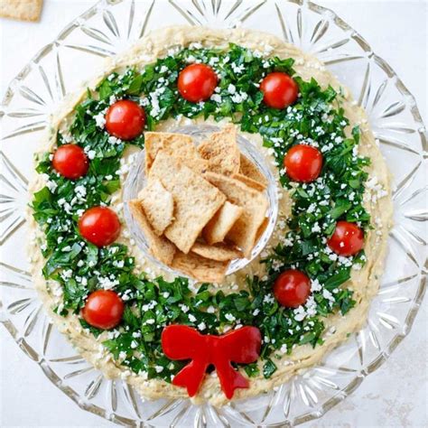 Easy Christmas Appetizer Hummus Wreath Recipe Christmas