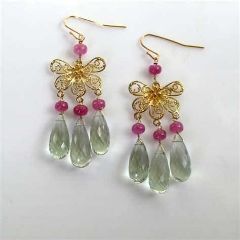 Pink Sapphire Prasiolite Multi Drop Chandelier Earrings In Etsy