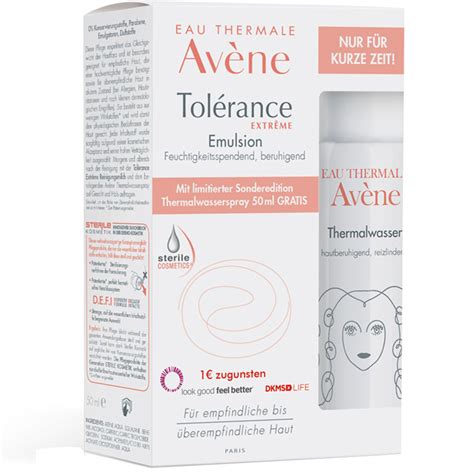 Expertly formulated with just six essential ingredients the creamy yet lightweight moisturiser adds a concentrated dose of moisture and nourishment to dehydrated complexions. Avène Tolérance Extrême Emulsion + 50 ml Thermalwasser ...