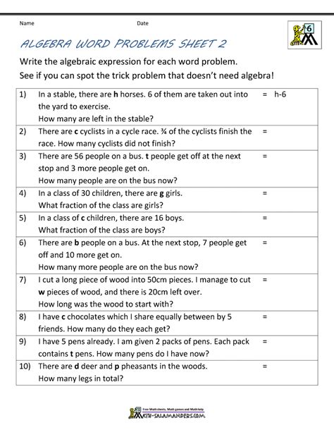 Algebra ii worksheets for children in 6th and 7th grades. Basic Algebra Worksheets