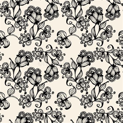 Vector Seamless Pattern With Black And White Flowers Stock Vector