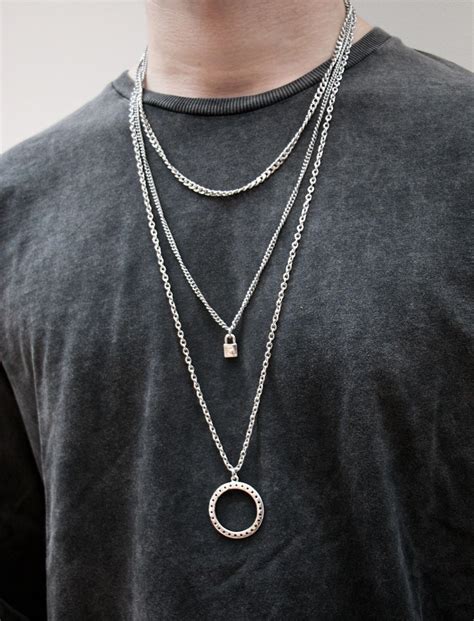 Mens Three Layer Necklace Necklace Triple Necklace Silver Necklace