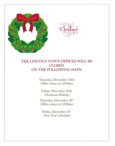 Public Notice Holiday Office Closings Notice Lincoln Nh