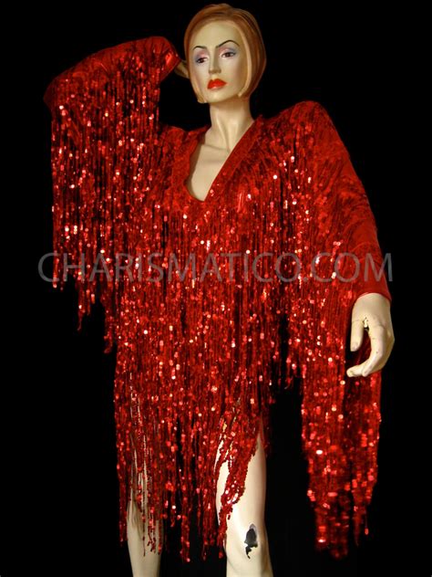 Sexy Drag Queens Fiery Red Metallic Sequin Fringe Diva Dress