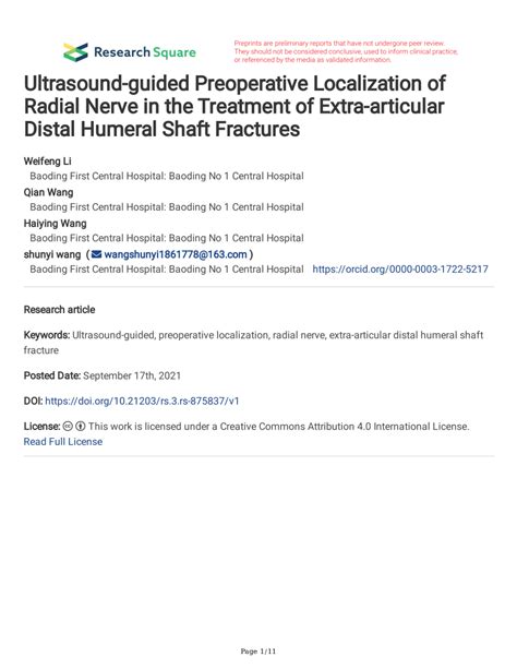 PDF Ultrasound Guided Preoperative Localization Of Radial Nerve In The Treatment Of Extra
