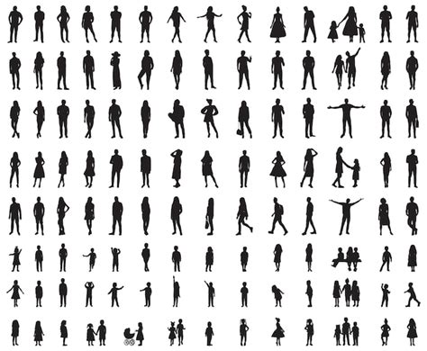 Premium Vector Set Of People In Different Poses Silhouette Vector