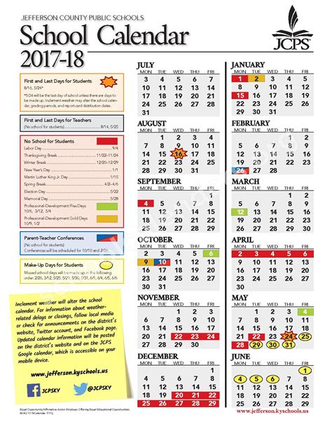 2017 2018 District Calendar Jefferson County School District