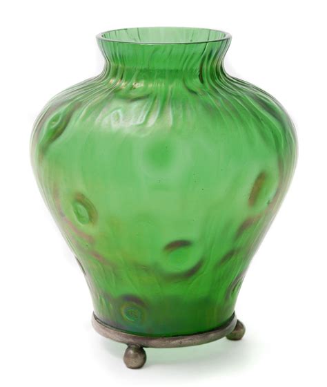 Loetz Art Nouveau Rusticana Iridescent Glass Vase With Silver Plated M Blue Cherry Antiques