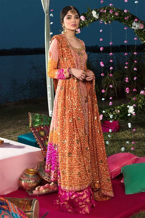 Buy Pakistani Mehndi Dresses Pakistani Chunri Mehndi Dress In Orange