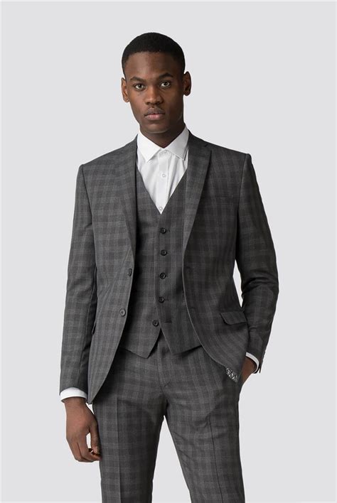 Mens formal stretchable slim fit dinner suit jacket blazer trousers party dress. Limehaus | Men's Grey Checkered Slim Fit Suit | Suit Direct