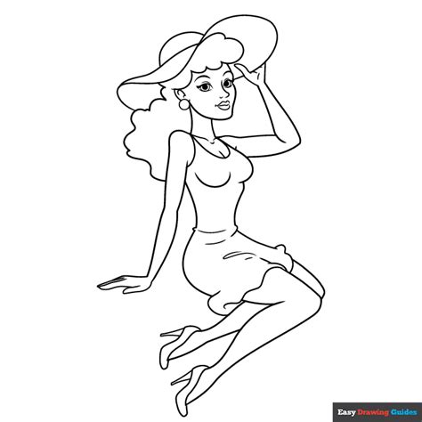 Pinup Girl Coloring Page Easy Drawing Guides