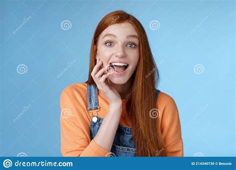 Excited Enthusiasitc Charismatic Redhead Female Friend Look Surprised