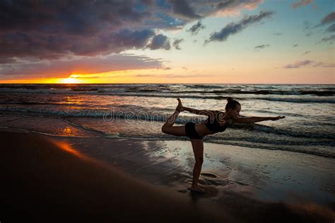 Beach Yoga Session By Polish Sea Stock Image Image Of Athletic Body