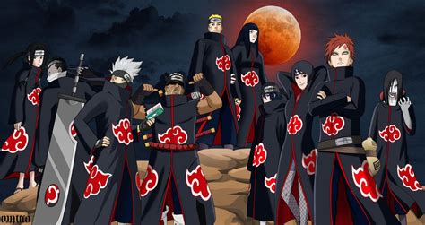 An Anime Scene With Many People Dressed In Black And Red