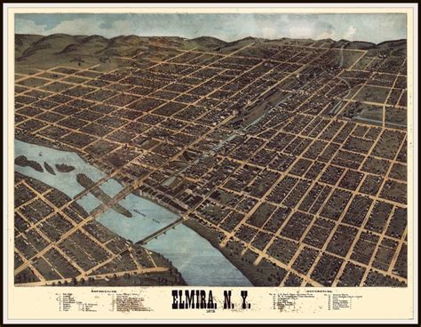 Elmira Ny Panoramic Map Dated 1885 This Print Is A Wonderful Etsy