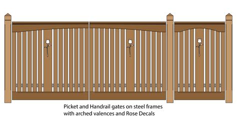 Picket And Handrail Pedestrian And Driveway Gates With Arched Valences