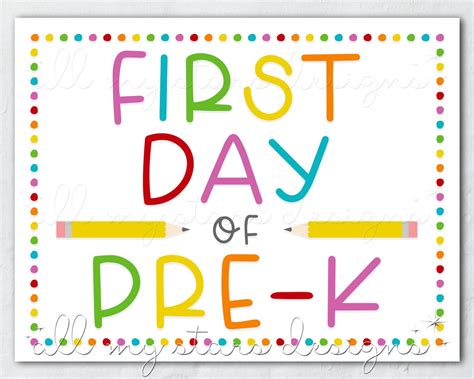 Printable First Day Of Pre K Sign Instant Download Colorful Back To