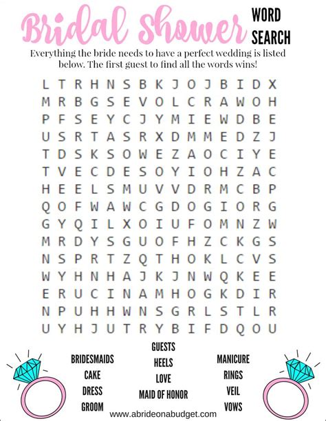 Wedding Word Search Free Printable Floral Bridal Shower Games And