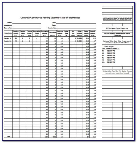 Material Takeoff Excel Template