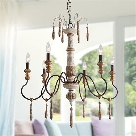 6 Lights Antique French Country Chandeliers Lighting For Kitchen White