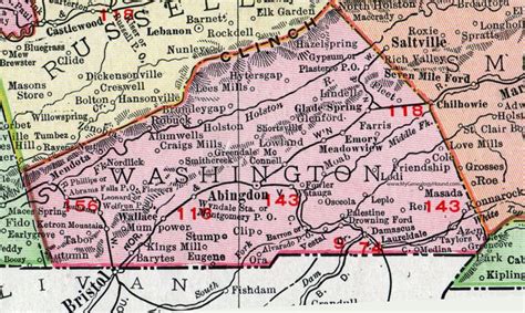 Washington County Virginia Map 1911 Rand Mcnally Abingdon Glade