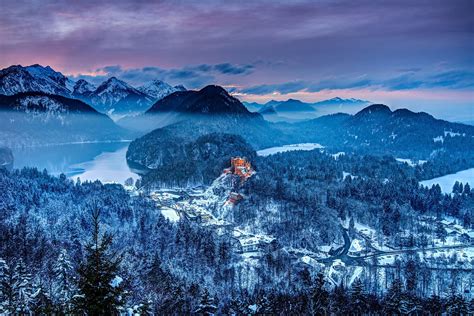 Bavaria Germany The Castle Lake Mountains Winter