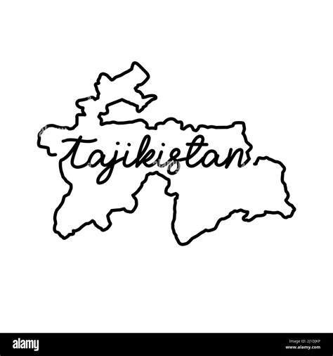 Tajikistan Outline Map With The Handwritten Country Name Continuous