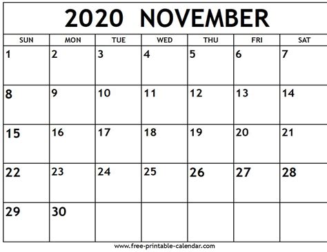 Printable Calendar November 2020 Wincalendar Calendar Printables Free