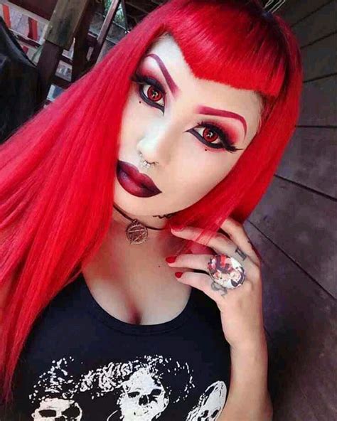 Red Eyes Gothic Makeup Hot Hair Colors Goth Beauty