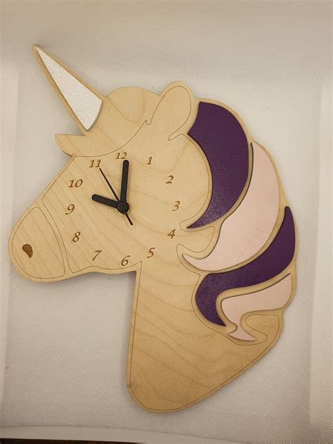 Personalised Wooden Unicorn Clock Pink And Purple Mane With Etsy