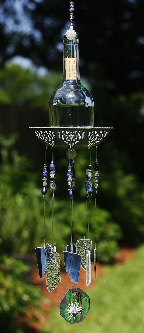 Beautiful One Of A Kind Wind Chime Azure Made From Wine Bottle And