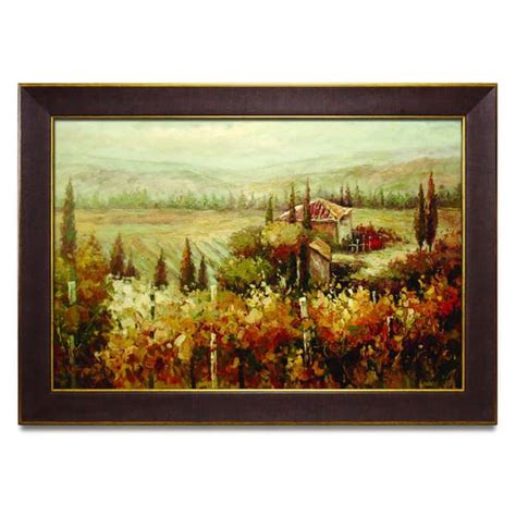 Framed Oil Painting On Canvas Of Tuscany Landscape Vineyard Bed Bath
