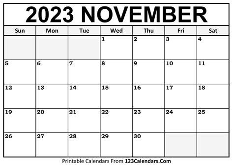Printable November 2023 Calendar Templates