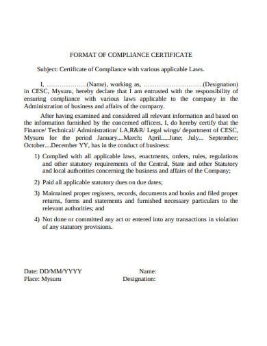 20 Compliance Certificate Templates Word Psd Pdf