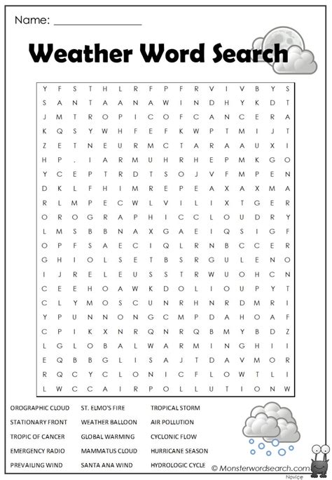 Weather Word Search Monster Word Search